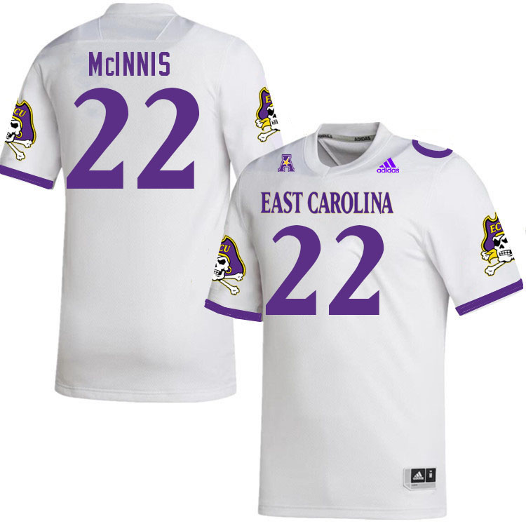 Men #22 Jordan McInnis ECU Pirates College Football Jerseys Stitched Sale-White - Click Image to Close